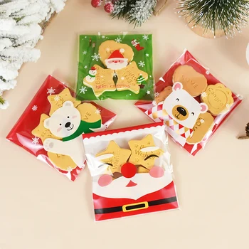  100vnt Kalėdų Saldainių Maišelį Plastiko lipnios Sausainiai Užkandis Slapukas Pakavimo Maišeliai Kalėdų, Naujųjų Metų Šaliai Už Dekoracijas