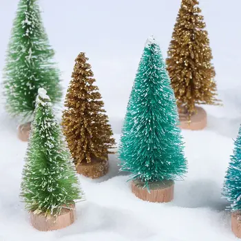  12Pcs Naujas Mini Kalėdų eglutę Sizalio Šilko Kedro Lentelės Viršuje Ornamentu Mažas Kalėdų Medžio Aukso Mini Pušies Langas 