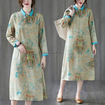 2022 lino medvilnės qipao kinų tradicinė suknelė cheongsam qipao vestido elegantiškas šalis kostiumas rytų suknelė qipao