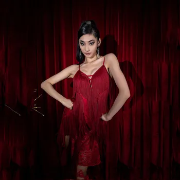  2023 Raudona Suknelė lotynų Šokių Suknelė Moterų berankovis Tango, Rumba Flamengo Sportinių Šokių Suknelė Moterims Kostiumas