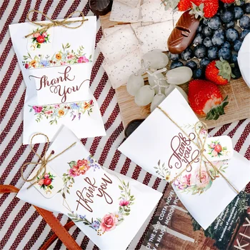 24 Vnt Ačiū Gėlių Modelio Baltos Spalvos Kraft Paper Bag Vestuvių Naudai Maišus Vestuves Prekių Saldainių, Sausainių Pakavimo Popieriaus Maišelis