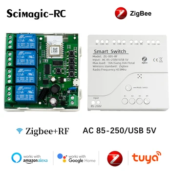  4CH Zigbee Smart Šviesos Jungiklis 7 Modulis-32V 220V 85-250V RF433 Imtuvas 10A Relės Darbas su Alexa, Google 