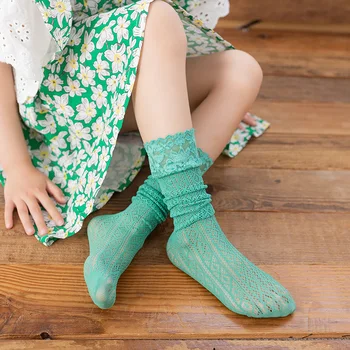 6-spalvos nėrinių pusėje, pailgėjo tuščiaviduriai tinklelio kojinės kūdikiui ilgas kojines, vasarą plonas anti-uodų apsaugančių nuo saulės poveikio orui kojinės