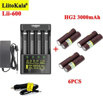  6pcs LiitoKala HG2 3000mAh Įkraunamas baterijas Lii-600 Baterijos Įkroviklio 3.7 V, Li-ion 18650 21700 26650 1.2 V AA AA NiMH