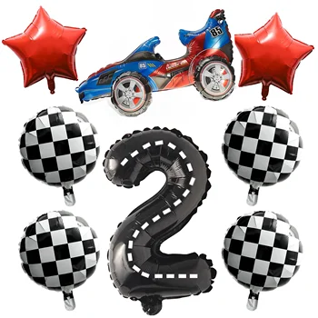  8PCS 2-asis Gimtadienis Automobilio Balionas Dekoro Lenktynių Karšto Ratų Ballon Dvi Greitas Gimtadienis Vaikams Berniukų Lenktynių Gerbėjai Temą Prekes