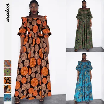  Afrikos Ankara Suknelės Etninės Gėlių Tradicinių Dashiki Mados Bohemijos Gėlių Spausdinti Drabužiai Moterims Sexy Ilga Suknelė Plius Dydis