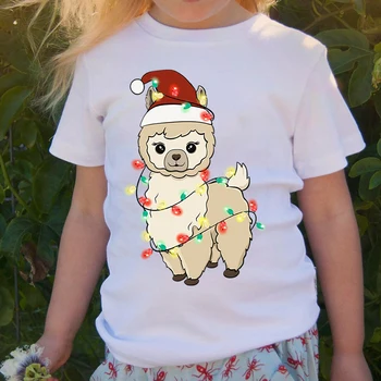  Alpaka Kalėdų Animacinių filmų Spausdinimo Vaikų marškinėliai Vaikų Juodos spalvos Drabužius Kūdikiui Kalėdų Kawaii Drabužiai Berniukams, Mergaitėms Viršūnes Drabužiai