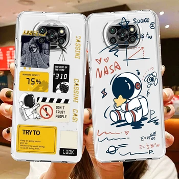  Animacinių filmų Astronautas Mielas Telefoną Atveju Xiaomi Mi Poco X4 X3 NFC F4 F3 GT M4 M3 M2 X2 F2 F1 Pro C3 5G Civi Skaidrios TPU
