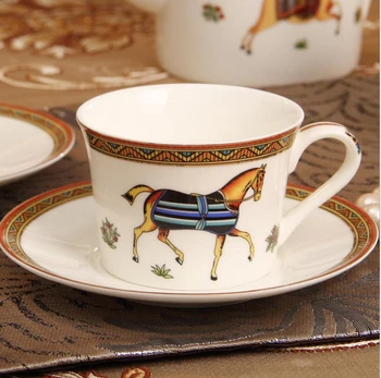  Arklių Dizaino Porceliano Kavos Puodelio & Lėkštė Nustatyti Kaulų Kinija Kavos Rinkiniai, Akiniai Aukso Kontūro Arbatos Puodeliai