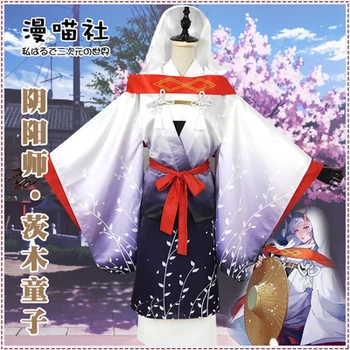  Aukštos Kokybės Žaidimas Onmyoji Ibaraki-douji Kimono Hallowmas Moterų Cosplay Kostiumas Suknelė + Kailis + Diržas + Top + Bowknot