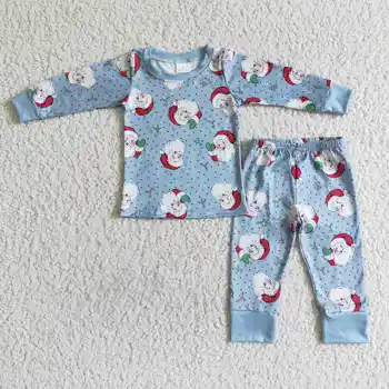  BLP0056 berniukas mėlynos spalvos ilgomis rankovėmis santa modelio apranga kalėdų vaikams pižama komplektas