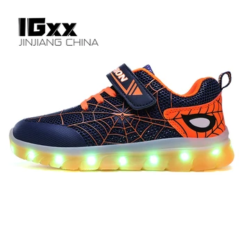  IGxx LED Šviesos Iki Batai Vaikams Voras Zip HooK&Loop voratinklyje USB Įkrovimo Žėrintis Batai LED Vaikas Šviesos LED Sportbačiai Berniukai