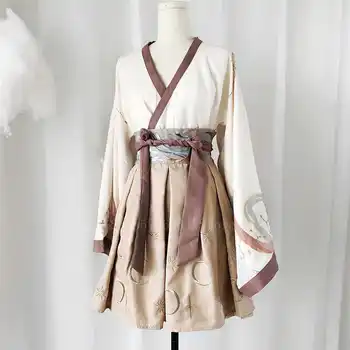  Japonų Kimono Stiliaus Suknelė Nustatyti Kawaii Merginos, Moterys Retro Išgalvotas Tradicinių Streetwear Senovės Siuvinėjimo Azijos Sijonai, Komplektai