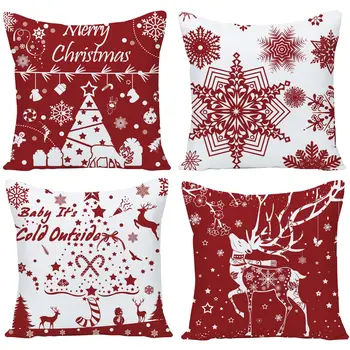  Kalėdos baltos spalvos modelio spausdinimo raudonas lininis užvalkalas sofos pagalvėlė padengti iš namų gali būti pritaikytas jums 45x45