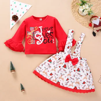  Kalėdų Suknelė Mergaitėms Baby Girl Kalėdų Dress Rinkinys su Sudegintasis Rankovėmis Baby Girl Apranga Nustatyti Kūdikių Drabužiai Mergaičių Suknelė