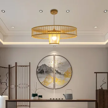  Kinijos rankomis austi bambuko šviestuvo šviesą kavos baras vestibiulyje Sodo Restoranas, kambarių dekoratyvinių lempų
