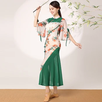  Klasikinio Šokio Drabužiai Moterims, Elegantiškas Cheongsam Suknelė Kinų Stiliaus Naujas Vasaros trumpomis Rankovėmis Žalia Gazas Etape Kostiumai DQL7226