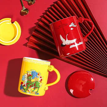  Kūrybos Kinų Stiliaus Klasikinės Keramikos Puodelis su Dangteliu Šaukštas Atostogų Dovanų Dėžutėje Keraminės Kavos Puodelio Nustatyti Arbatos Puodelio