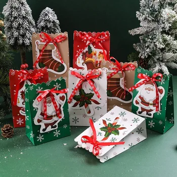  Linksmų Kalėdų Popieriniai Dovanų Maišeliai Santa Claus Snaigės Dot Animacinių filmų Juostele Kalėdos Medis, Saldainių, Sausainių Maišelį Kalėdos Kalėdų Prekes