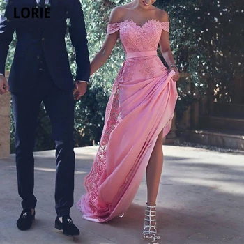  LORIE nuo Peties Blush Pink Vakaro Suknelės 2020 Nėrinių Appliques Padalinta Seksualus Oficialų Keltas Suknelės, Šaliai, Chalatai Chalatas De Soiree