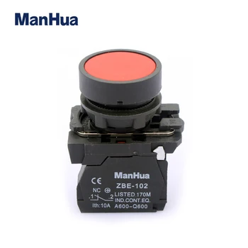  ManHua XB5-AA42 22mm Butas elektros grandinių kontrolės raudonas mygtukas jungiklis pavasarį grįžti
