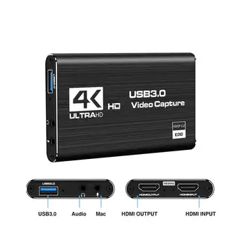  Metalo Korpusas 4K Video Capture Card USB 3.0 HDMI suderinamus Profesinės Kompiuterį Nešiojamas Žaidimų Live Transliacijos Diktofonas