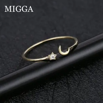 MIGGA Mini Cirkonis Akmuo Star Mėnulio Žiedas Moterų, Mergaičių Atidarymo Dizainas, Aukso Spalvos CZ Kristalų Bague Papuošalai