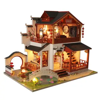  Miniatiūrinis Namas Rinkinys Žėrintis Mediniai Kinijos Pastato Modelis Padėkos Dieną, Kalėdų Dekoracijos, Dovanos 