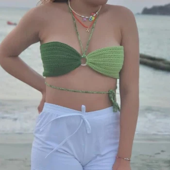  Moterims Bikini Viršų, Nėrimo Bikini Mujer De Maillot Bain Femme Maudymosi Kostiumėliai, Plius Paplūdimio Viršūnes Rankų Darbo Vieno Brazilijos Maudymosi Kostiumėlį