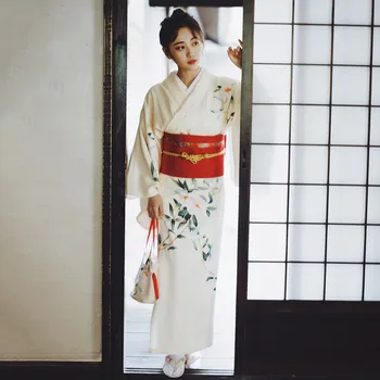  Moterų Tradicinis Japonų Kimono Yukata Chalatas Suknelė Su V-Kaklo Vakare Šalies Promenadzie Suknelė Vintage Cosplay Kostiumas Visiškai Rankovėmis Suknelė