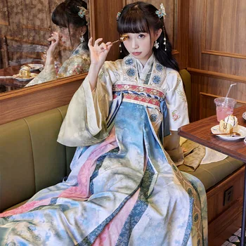  Mėlyna Hanfu Suknelė Naują Siuvinėjimo Tang Dinastija Senovės Kostiumai Kinų Tradicinė Festivalio Klasikinių Šokių Drabužius DQL7854