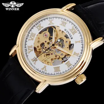  NUGALĖTOJAS garsaus prekės ženklo vyrų mados machanical laikrodžiai odinis dirželis vyrų automatinė skeletas aukso atveju laikrodžiai relogio masculino