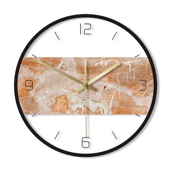  Oranžinė Marmuro Tekstūros Akrilo Atspausdinta Sieninis Laikrodis Roko Akmens Stiliaus Abstraktus Minimalistinis Namų Dekoro Silent Sienos Kabo Žiūrėti
