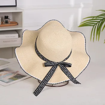  Pavasario ir vasaros paplūdimys atostogų didelis pastoge skrybėlę banguoti šiaudų skrybėlę abėcėlės lankas skrybėlę