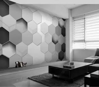  pilka Geometrie 3d freskomis tapetai Paprasta daugiakampio trimatis juoda ir balta paprasta šiuolaikinės 3D sienos fone