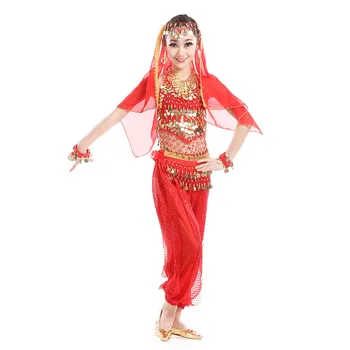  Pilvo Šokio Kostiumas Vaikams Aukso Monetų, Diržų Indija Drabužius Mergaitėms Veiklos Suknelė Vaikų Sportinių Šokių Egipto Bollywood