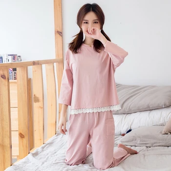  Pižama Moterų Ilgas rankovėmis Rudenį Medvilnės korėjos Versija Prarasti Namuose Dėvėti Atsitiktinis Dviejų dalių Kostiumas Seksualus Sleepwear