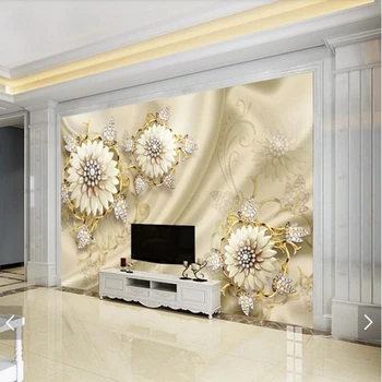  Pritaikytas modernus 3D tapetai, aukso papuošalai gėlių freskomis gyvenimo kambario, miegamasis, sofa fone namų puošybai tapetai