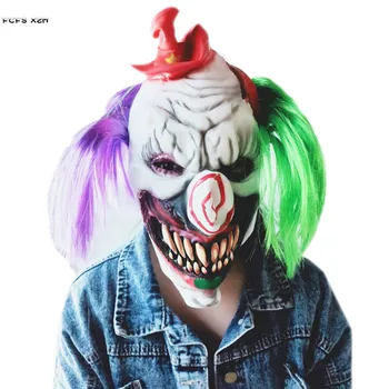  Siaubinga Joker Cirko Klounas latekso kaukė Helovinas Demonas, Velnias Baisu Kostiumas gaubtu Puras Karnavalo paradas Cosplay šalis sudėtinga rekvizitai