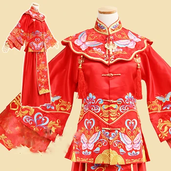  Subtilus Siuvinėjimas Drugelis Xi Xiu Jis Fu, Kinų Tradicinė Vestuvių Hanfu Nuotakos Suknelė Respublikonų Laikotarpį Vestuvių Hanfu Kostiumas