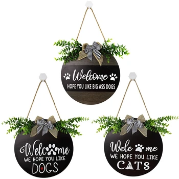  Sveiki atvykę Namo Durų Pakabos Ženklus Kalėdinė Dekoracija Šunų ir Kačių Projektavimo 12 colių Skersmens Medžio Kabantys Papuošalai Namų Dekoro