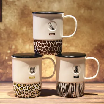  Unikalus Afrikos gyvūnų keramikinis puodelis pievų Leopard 
