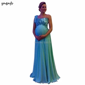  YNQNFS ED120 Elegantiškas Imperijos Motina Nėščia Suknelės Motinystės Vakare Šalis Suknelė Aqua Žalia Vieną Petį 2019