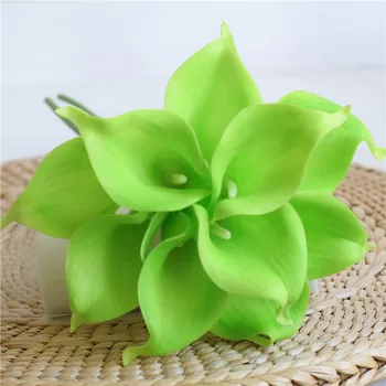  Žaliosios Vestuvės Žiedai Žalsvai žalia Calla Lelijos Nekilnojamojo Touch Calla Lily Puokštės, Vestuvių dekoravimas dirbtinių gėlių