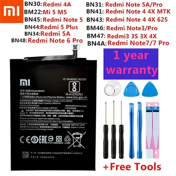  100% Originalią Bateriją Už Xiaomi Redmi Hongmi Pastaba MI A1 Y1 3 3 3X 3 4 4 4A 5 5A M5 5X Mi5 6 7 Plius Pro Baterijas