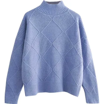  2019 nauja rudens žiemos moterų megztinis mados pusę golfo megzti megztinis atsitiktinis ilgomis rankovėmis laisvas megztinis moterų megztinis