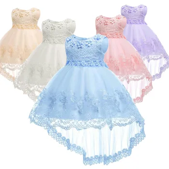  2020 nauja mada, vaikų drabužiai, Kūdikių nėrinių suknelė princesė pink uodega gimtadienio suknelė