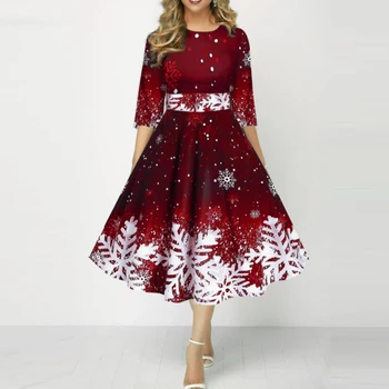  2022 Kalėdų Kostiumas Šalis Suknelės Moterims Snaigės Spausdinti Slim-Line Suknelė Kalėdų Atostogų Ponios Pusė Rankovėmis Chalatas, Vestidos