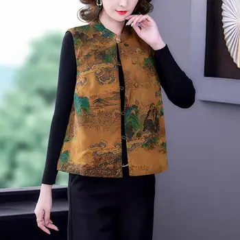  2022 m. derliaus gilet šiltas rankovių kamšalu striukė moterims kinijos tirštėti nacionalinės spausdinti vest kinijos tradicinės tango kostiumas viršūnės