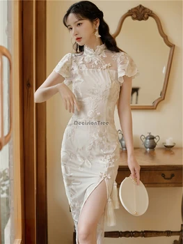  2022 tradicinių cheongsam trumpas rankovės šalies tinklelio suknelė kinijos tradicinės hanfu stiliaus suknelė rytų chongsam suknelė qipao